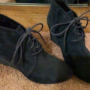 Navy suede booties